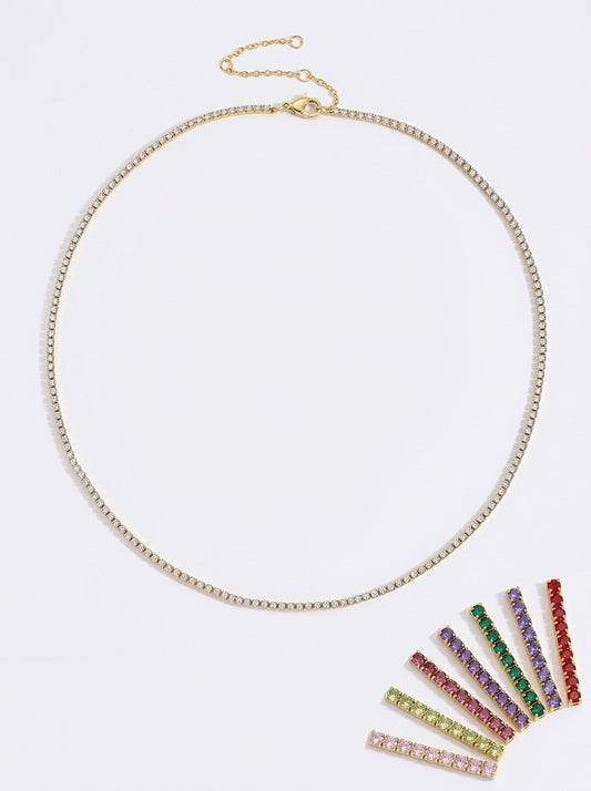 Tennis stila kaklarota - balta, zaļa, sarkana, rozā, violeta - Ameno.lv - Premium klases apzeltītas rotaslietas