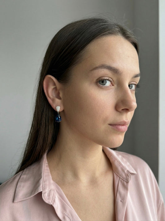 Auskari "Aura Blue" - Apzeltīti auskari ar cirkoniem - Ameno rotaslietas