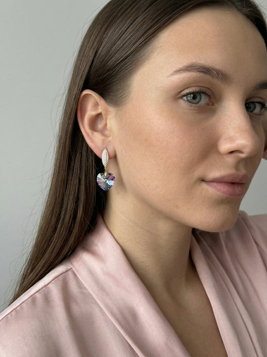 Auskari "Lilac Heart" - sirds formas kristāla auskari - Ameno aksesuāri Latvija