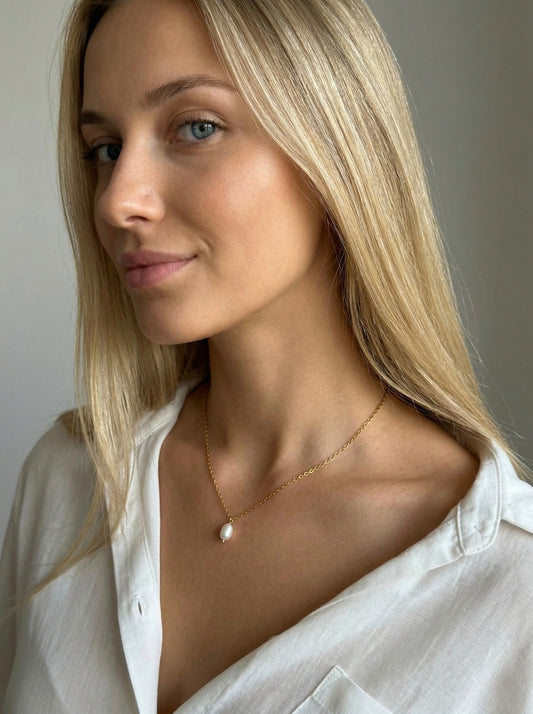 Dabīga upes pērle - kaklarota - Pearl  Serenity - ameno rotaslietas