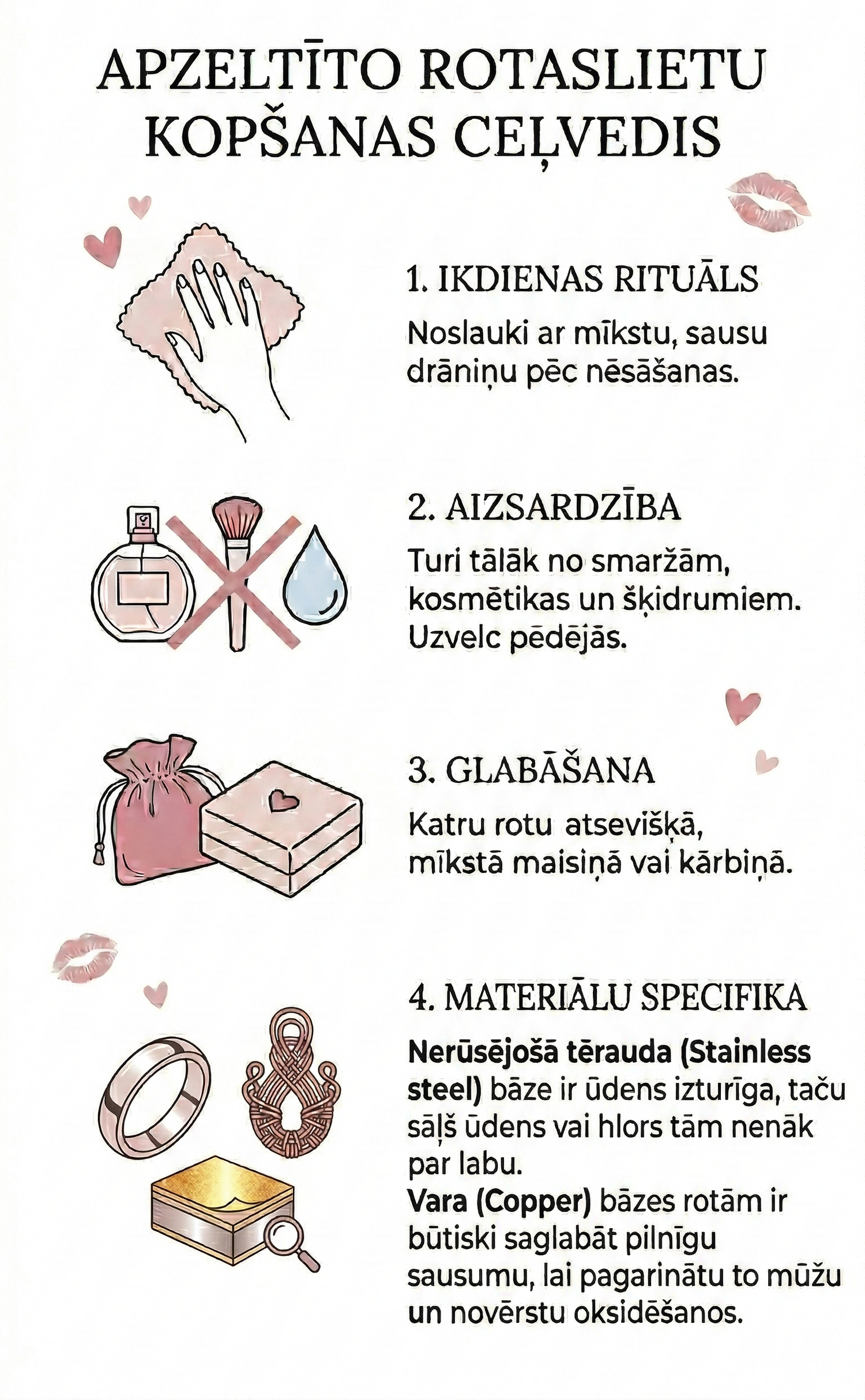 Ameno rotaslietu kopšanas ceļvedis nerūsējošā tērauda un vara rotām